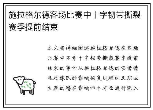 施拉格尔德客场比赛中十字韧带撕裂赛季提前结束
